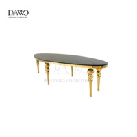 Mesa de Vidrio de Lujo con Patas Esféricas Doradas y Cubierta Negra, Centro de Mesa para Bodas y Fiestas