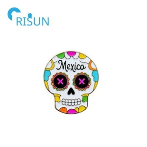 Fabricación de insignias de esqueleto de terror de Metal Día personalizado de la flor muerta Floral Sugarskull esqueleto esmalte Pin insignia - Product Image 2