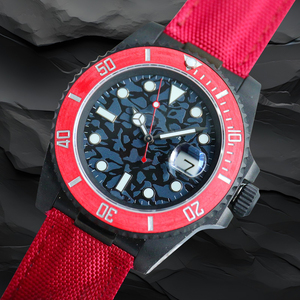 Montre de sport automatique mécanique de luxe pour homme, avec lunette rouge en fibre de carbone, bracelet tressé, fermoir caché, style designer à aiguilles - Product Image 3