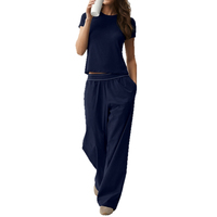 Ensemble de vêtements de sport pour femmes, t-shirt à manches courtes et pantalon large, logo personnalisé OEM d'usine, vente en gros, marque privée