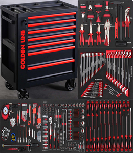 Red Line 7 drawer tool trolley with 5 layer CRV 455 pcs hand tool sets tool cabinet repair rolling steel logo color customized