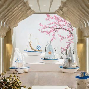 Modèle de <span class=keywords><strong>voilier</strong></span> côtier de style méditerranéen de 15 cm en bois, décoration de maison, ornement de bateau de pêche - Product Image 3