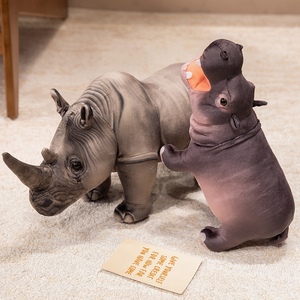Giocattoli di Peluche Simulati Super Morbidi e Soffici di Ippopotamo e Rinoceronte Marroni, Imbottiti in Cotone PP, Personalizzabili Unisex OEM/ODM - Product Image 2
