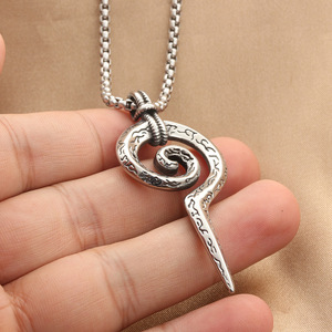<b>Snake</b> Coil Pendant Stainless Steel Men's Necklace Geometric Design Punk Style 280443 - Product Image 3