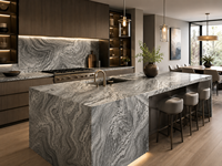 Dalle de marbre gris éléphant pour plan de travail de cuisine, dessus de meuble de salle de bain, revêtement mural, cadre de cheminée, découpe sur mesure