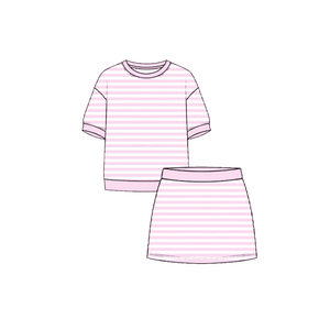 Conjunto de yoga de manga corta para niñas, con falda estampada a rayas rosas de Navidad, modelo GSD4159, para niñas activas. - Product Image 1