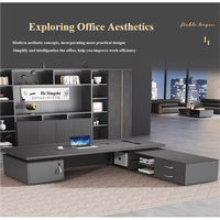 Meubles de bureau modernes LINOU pour PDG, bureau d'ordinateur en bois avec panneau en acier inoxydable, garantie de 3 ans, options de rangement