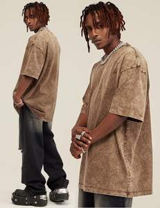 T-shirt da uomo oversize con lavaggio acido Vintage in maglia traspirante in cotone allentato Top Casual con motivo solido Los Angeles - Product Image 3