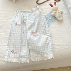 Tongxingyuan Girls Summer Pants Grid Cartoon Cotton Loose Breathable Baby Bottoms - Product Image 2