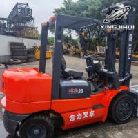 Chariot élévateur diesel d'occasion HELI CPCD35 de 3,5 tonnes avec accessoire de serrage, moteur de 37 kW pour les travaux de manutention de marchandises en vrac