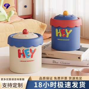 Hey Waste <b>Bin</b> Cylindrical With Lid <b>Large</b> Capacity For Living Room Childrens Bedroom - Product Image 4