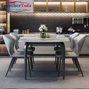 Nouvelle conception, table à manger rectangulaire de luxe avancée et personnalisée avec 6 chaises, ensemble de 8 places pour appartement, salon et salle à manger - Product Image 2