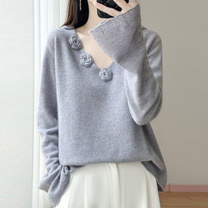 Maglione floreale in lana mercerizzata 100% con collo a V da <span class=keywords><strong>donna</strong></span> - Product Image 4