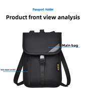 Pochette de voyage portable multifonctionnelle anti-RFID à suspendre au cou, porte-monnaie, porte-billets, sac de protection pour documents en nylon avec fermeture éclair