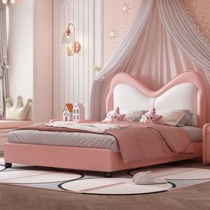 Lit de princesse pour enfants, rose, rembourré, design cartoon, luxe, moderne, en bois, pour adolescentes - Product Image 2