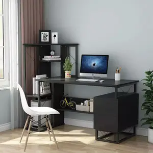 modern design simple board home double solid wood metal frame computer desk for living room