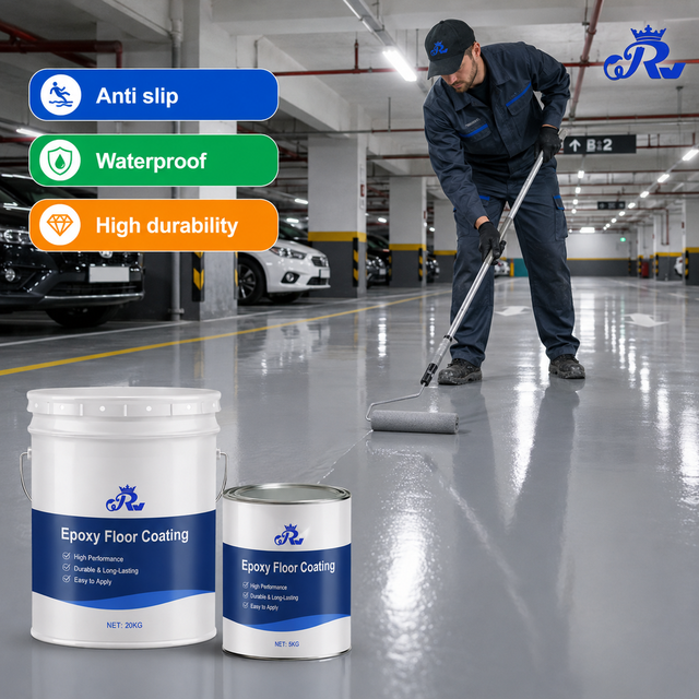 RW Anti Slip Epoxy Floor Coating Waterproof Heavy Duty Garage Floor Paint for Parking Lot Warehouse Factory Concrete Surface Kit