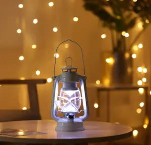 Minyatür dekoratif elektrik antika gazyağı gaz lambası fener eski moda basınç cam gölge baca ahır ışık asılı