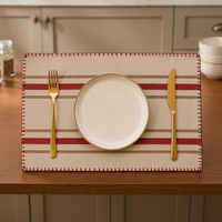 Set de table rayé en lin de qualité supérieure |   Set de table tissé rouge beige marron |   Set de table cousu à la main