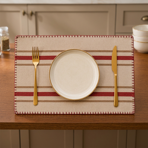 Set de table rayé en lin de qualité supérieure |   Set de table tissé rouge beige marron |   Set de table cousu à la main - Product Image 2