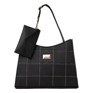 Bolso Tote para Mujer Fana Jacinta, Negro, Mediano, Cuero PU, Patrón Geométrico, Bolso de Mano Casual Rígido para Uso Diario - Product Image 1
