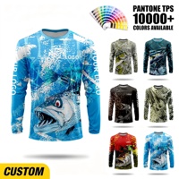 T-shirt à manches longues pour homme en polyester à sublimation personnalisée, motif marlin bleu, col rond, impression intégrale, pour la pêche et les sports nautiques