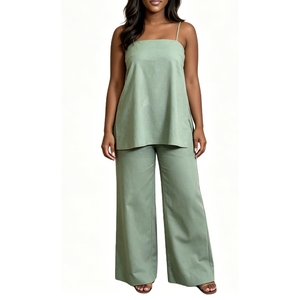 Conjunto de 2 Piezas para <span class=keywords><strong>Mujer</strong></span>: Top de Tirantes Finos y Pantalones Anchos, Estilo Sehe Fashion - Product Image 3