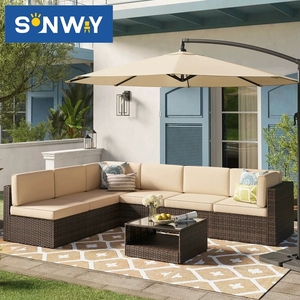 6 Piece <b>Outdoor</b> Furniture Patio Sectional Couch PE Rattan Conversation Sets with Grey Cushion for Hotel - Product Image 5