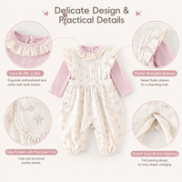 Ensemble 2 pièces pour bébé fille : Salopette florale à bretelles et haut côtelé rose à manches longues en coton de première qualité, pour l'automne et le printemps, pour nourrissons et tout-petits