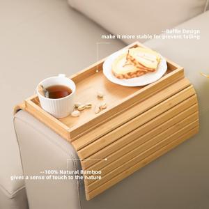 Bamboo Sofa <b>Tray</b> With Groove Design Foldable Anti Slip Backside For Coffee <b>Tea</b> Snacks Serving - Product Image 3
