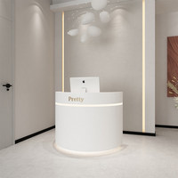 Bureau d'accueil moderne en bois MDF blanc, petit bureau commercial incurvé, bureau d'accueil personnalisé pour hôtel, centre commercial