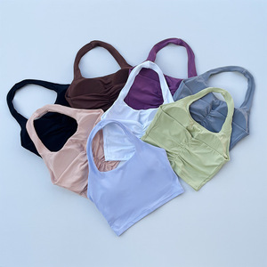 Tank Top Olahraga Pendek Wanita Berkerut Multi-warna Ramah Kulit Bernapas untuk Yoga Kebugaran Pakaian Dalam & Luar Kamisol - Product Image 3