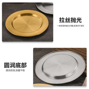 Stainless Steel Round Plate 18Cm Wide Rim Flat Bottom Serving <b>Tray</b> For Hotel Coffee <b>Tea</b> Dessert Use - Product Image 4