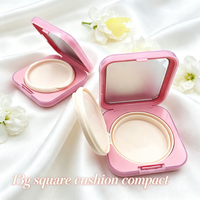 En stock, faible MOQ, 13g, compact carré rose vide avec miroir et houppette, matériel d'emballage pour maquillage