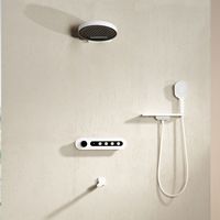 Ensemble de douche mural en laiton massif au design minimaliste moderne avec rangement intégré, installation dissimulée et contrôle thermostatique doux