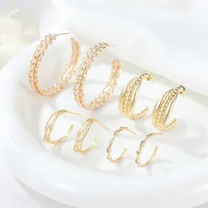 Hot Selling Fashion Gold Plated 925 Silver Needle Hypoallergenic Earrings Zircon Earrings Braided Teng Rattan Earrings for Women