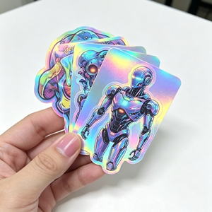 Étiquettes holographiques découpées sur mesure, panneaux adhésifs imprimés en vinyle imperméable, autocollants holographiques laser argentés arc-en-ciel UV - Product Image 6