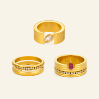 Cincin Gelombang 3 Gaya Baru Boho Row Pink Zircon Stripe Beauty Dazan Lapisan Emas 18k PVD Baja Anti Karat Anti Kusam Perhiasan Wanita