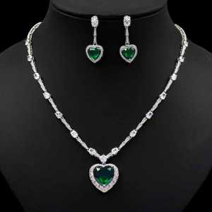 HIBRIDE ハート型6色キュービックジルコニアネックレスとイヤリングセット2点ジュエリーセット女性用ブライダルウェディングビジューN-1102 - Product Image 1