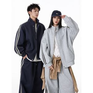 Ensemble pull col montant style japonais avec blocs de couleur et ruban, 100 % fibre de bambou, strass, pour homme, collection automne, marque tendance, coupe décontractée - Product Image 3