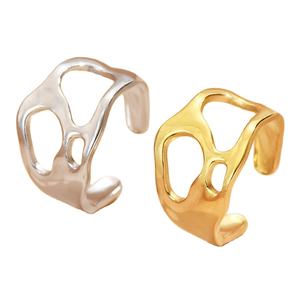 แหวนเปิดแบบมินิมอลสำหรับผู้หญิงชุบทอง18K สำหรับผู้หญิง | เครื่องประดับบาร็อคแบบปรับได้ลดอาการแพ้ - Product Image 1