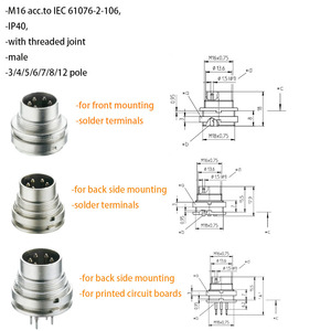 מחבר עגול M16 Din (הרכבה על פאנל): זכר ונקבה, IP40, 3/4/5/6/7/8/12 פינים, התקנה קדמית ואחורית זמינה בשני המקרים - Product Image 2