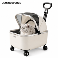 Poussette pour chat de luxe en cuir grande capacité, portable, à roulettes, avec ventilateur rechargeable intégré, auvent en maille pliable, bouton écologique