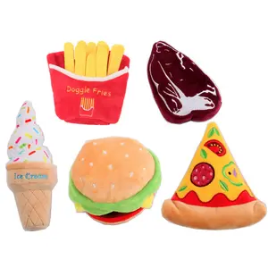 Dễ thương bánh pizza bánh hamburger bít tết Kem chip Pet sang trọng bóp đồ chơi dễ thương thiết kế sang trọng con chó đồ chơi