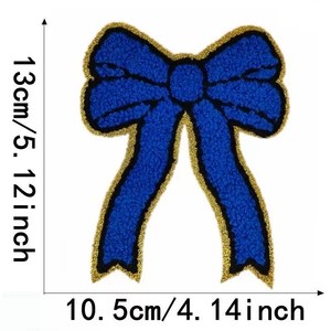 नई थोक सोने के ग्लिटर पर 5 इंच का लोहा, कशीदाकारी ग्लिटर धनुष पैच पर लोहा - Product Image 3