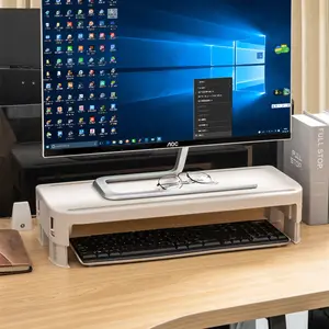 Penyimpanan Tersembunyi Keyboard Monitor Plastik, Dudukan Laptop Organizer Desktop