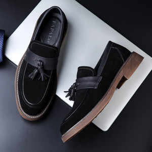 Men's Brown <b>Suede</b> <b>Loafers</b> Slip-On <b>Tassel</b> Low Heel Office Casual Shoes Adult Wear-Resistant Non-Slip Solid Color SDL2822 - Product Image 4