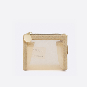 Transparent Mesh <b>Mini</b> Cosmetic <b>Pouch</b> with Gold Glitter Trim and Gold-Tone Zipper for Travel Beauty Storage and Daily Use - Product Image 1