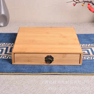 Caja de Bambú para Pastel de Té, 23x23x4.5cm, Estilo Cajón, Caja de Madera para Empaque de Té Chino - Product Image 1