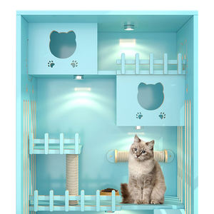Fabrika satış lüks masif ağaç kedi Villa yuva yatak ahşap evcil hayvan kafesi kedi vitrin kedi evi - Product Image 5